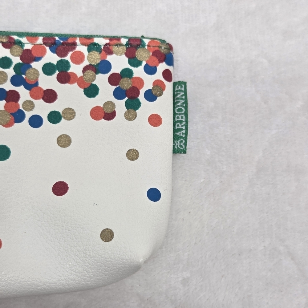 Arbonne Festive Multi-Color Polka Dot Cosmetic Travel Pouch Zippered Confetti - Picture 2 of 7